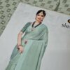 Sari indiano de seda mista estampa de mini losangos verde e dourado