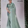 Sari indiano de seda mista estampa de mini losangos verde e dourado