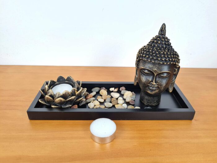 Porta vela ou Luminária de Buda com base e pedrinhas