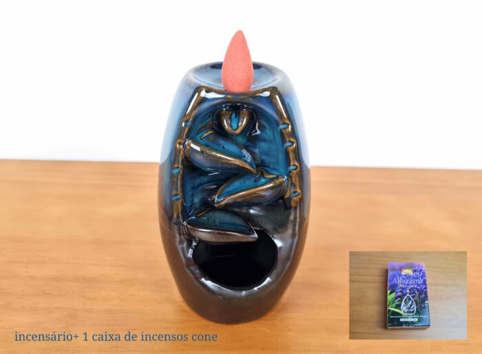 20241017_172834 incensário cascata de porcelana vertical 14cm com 1 caixa de incensos cone aroma Alfazema