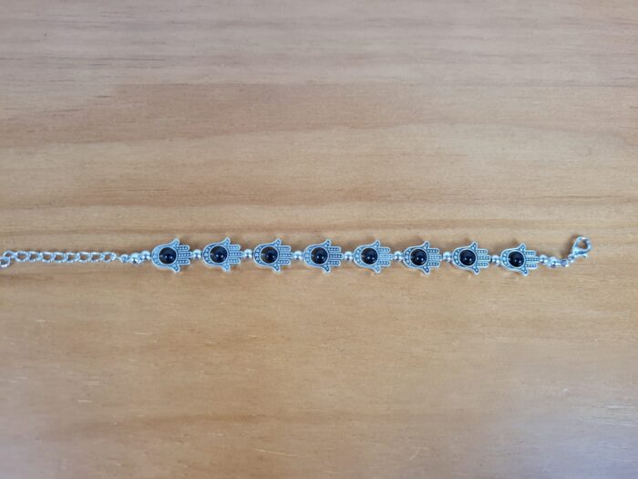 Pulseira de prata alemã de Hamsa com berloques pretos