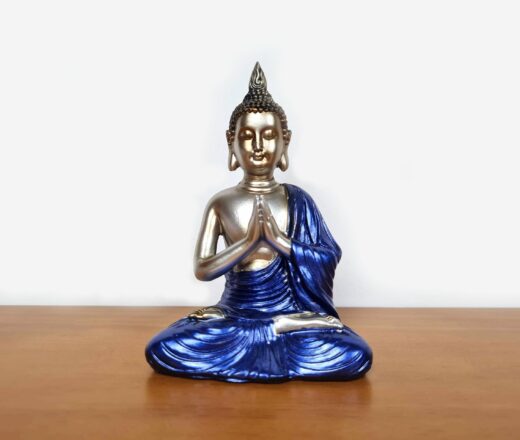 Estátua mini de Buda dourado e azul em lótus 12cm