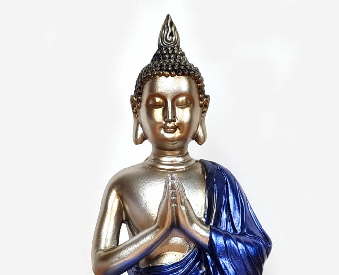 Estátua mini de Buda dourado e azul em lótus 12cm