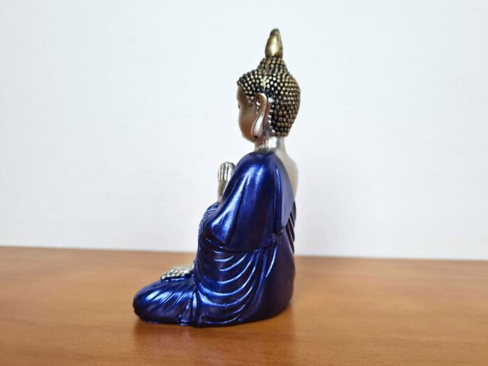 Estátua mini de Buda dourado e azul em lótus 12cm