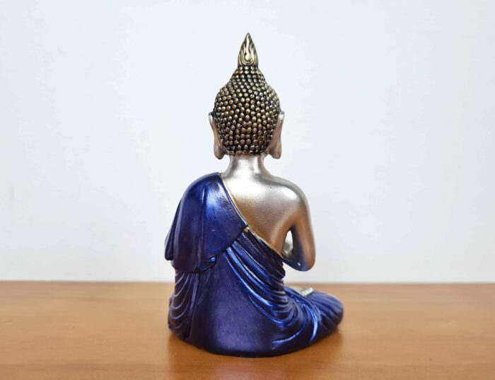 Estátua mini de Buda dourado e azul em lótus 12cm