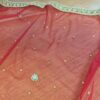 Dupatta vermelha e dourada de noiva com bordados pompons e barrado luxuoso