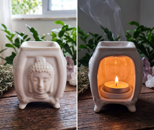 rechaud de ceramica de Buda branco