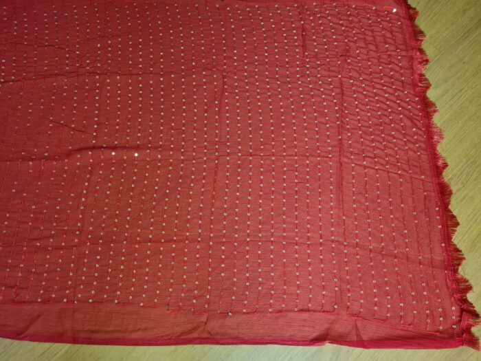 20241126_162911 Dupatta vermelha com fios bordados de lantejoulas