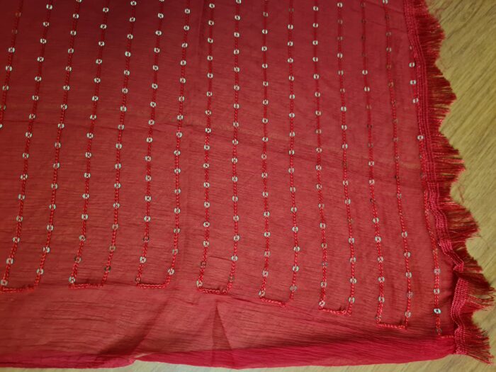 20241126_162915 Dupatta vermelha com fios bordados de lantejoulas
