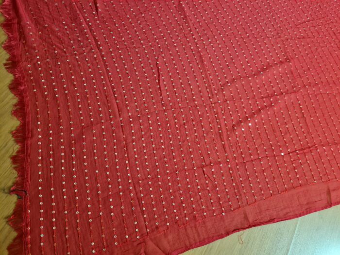 20241126_162923 Dupatta vermelha com fios bordados de lantejoulas