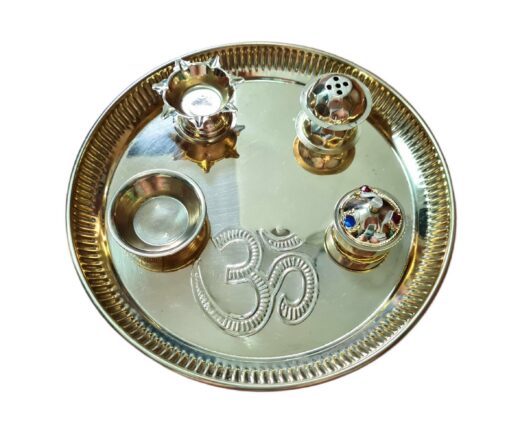 Pooja Thali prato para Puja OM com 4 peças fixas 20cm