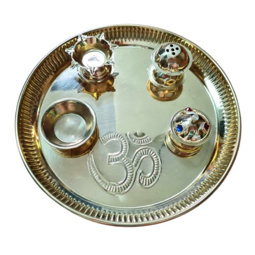 Pooja Thali prato para Puja OM com 4 peças fixas 20cm