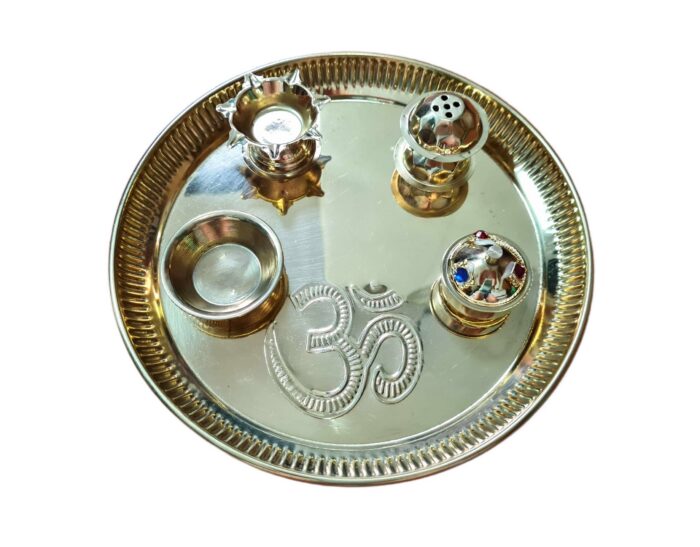 Pooja Thali prato para Puja OM com 4 peças fixas 20cm