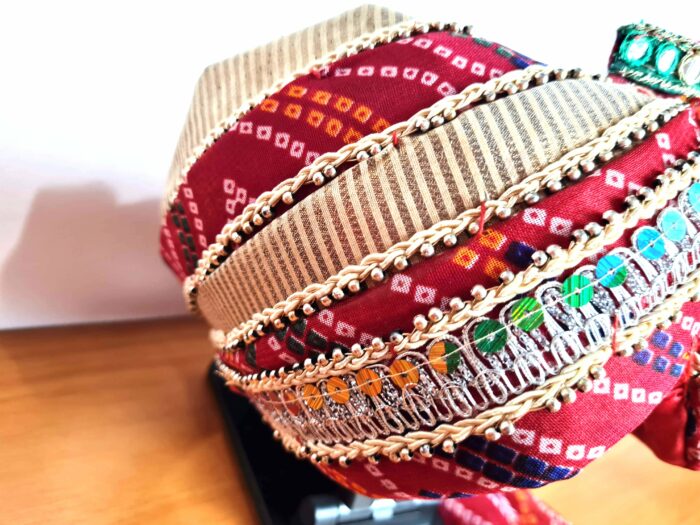 Turbante indiano masculino pronto para uso vermelho com estampa