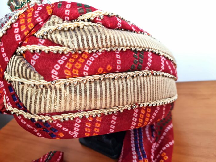 Turbante indiano masculino pronto para uso vermelho com estampa