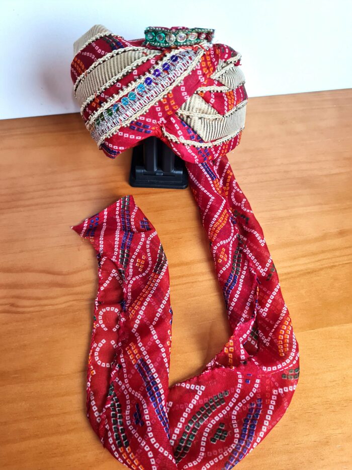 Turbante indiano masculino pronto para uso vermelho com estampa
