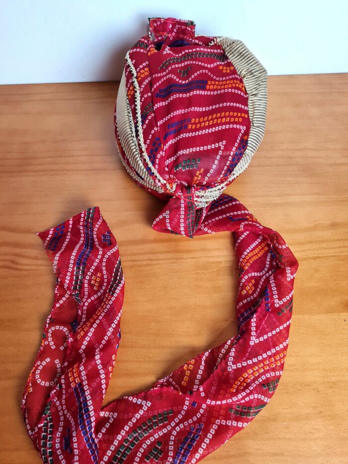 Turbante indiano masculino pronto para uso vermelho com estampa