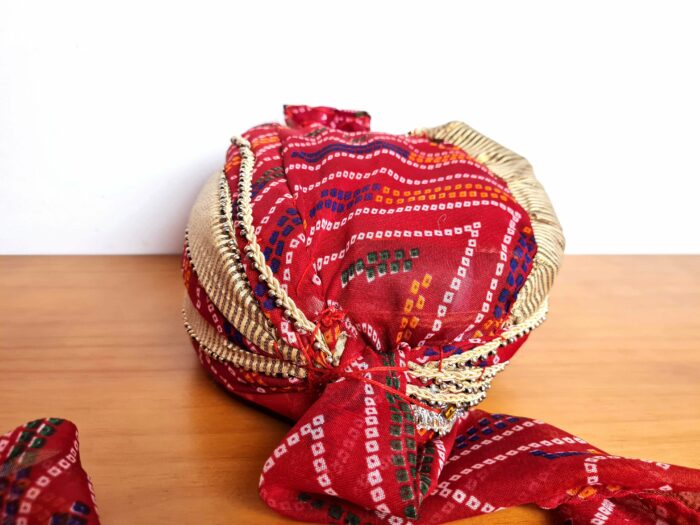Turbante indiano masculino pronto para uso vermelho com estampa