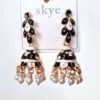 Brinco indiano Meenakari Jhumka preto com pérolas