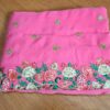 Sari indiano de seda luxuoso todo bordado rosa médio e verde floral