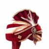 20250308_141246 Turbante indiano masculino pronto para uso vermelho e dourado com pedra