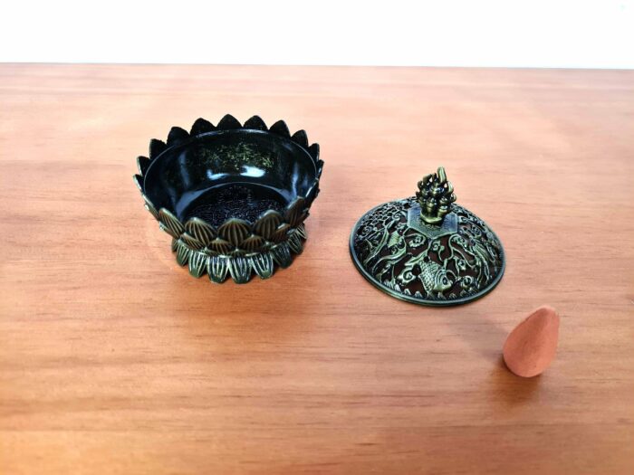 Incensário turíbulo de mesa lótus com 8 símbolos auspiciosos bronze