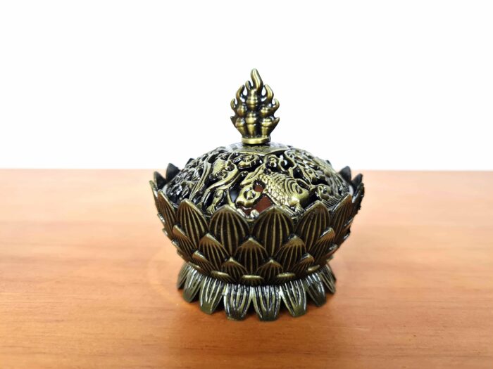 Incensário turíbulo de mesa lótus com 8 símbolos auspiciosos bronze