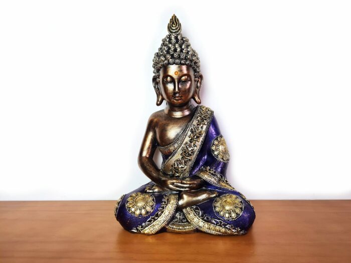 20250211_151212 Estátua de Buda tailandês pintura especial 28cm azul e dourado