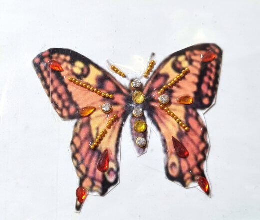 Tatuagem indiana de borboleta com aplique de pedras coral e amarelo