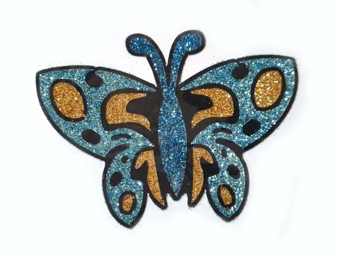 Tatuagem adesiva indiana de borboleta azul e dourada II