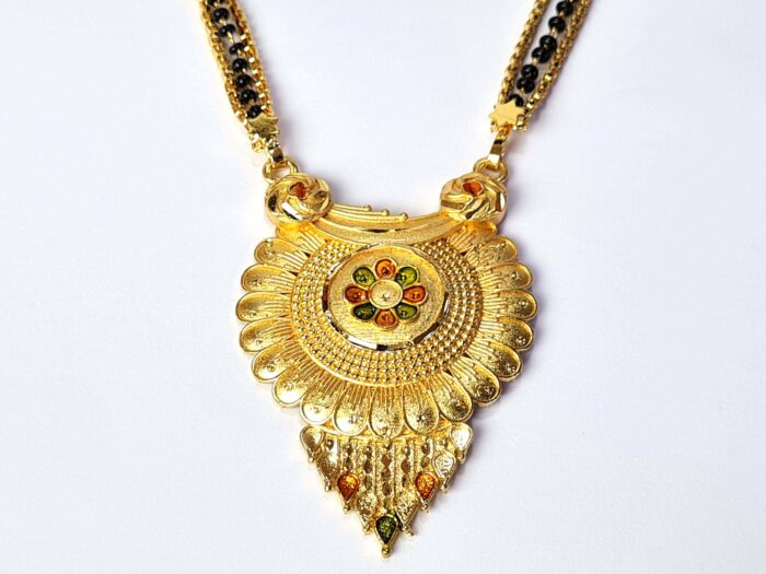 Mangalsutra colar sagrado dourado com contas pretas 33cm