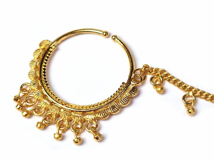 Nath brinco de nariz de argola dourado com corrente