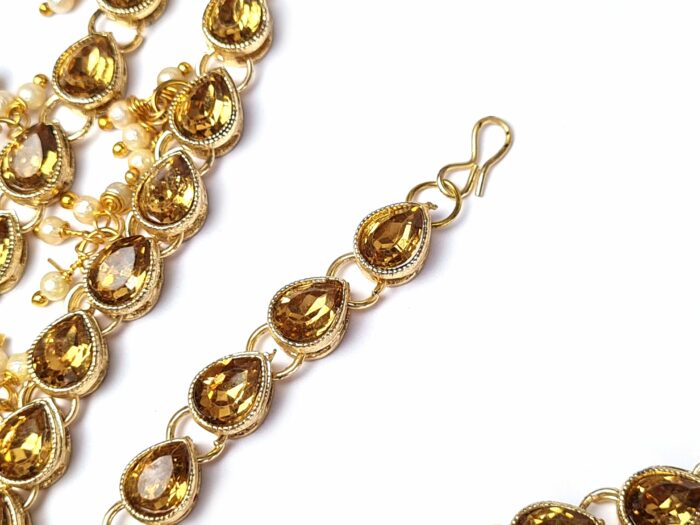 Matha Patti Nupcial correntes jóias de cabeça com tika dourado e pedrarias