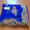 Sari indiano de seda luxuoso azul e dourado bordado