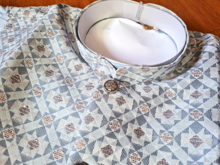 Conjunto 3 peças Kurta com Nehru Jacket e Churidar para casamentos indianos azul claro