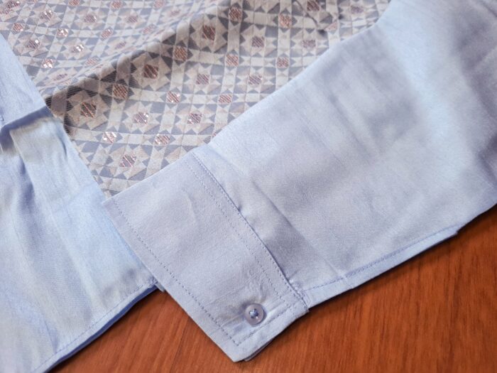 Conjunto 3 peças Kurta com Nehru Jacket e Churidar para casamentos indianos azul claro