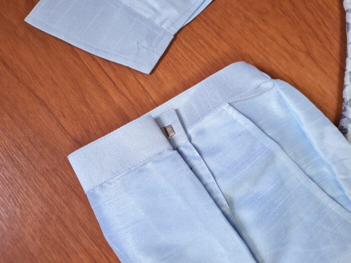Conjunto 3 peças Kurta com Nehru Jacket e Churidar para casamentos indianos azul claro