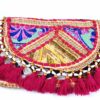 Bolsa indiana Banjara 100% bordada a mão rosa e coloridos
