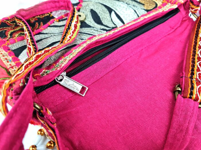 Bolsa indiana Banjara 100% bordada a mão rosa e coloridos