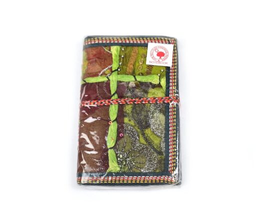 Caderno indiano artesanal estampa de Patchwork Hindu 15x10cm verde
