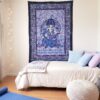 panô decorativo de Ganesha lilás e azul Colcha indiana ou painel de algodão estampa de Ganesha azul e lilás 2,10m