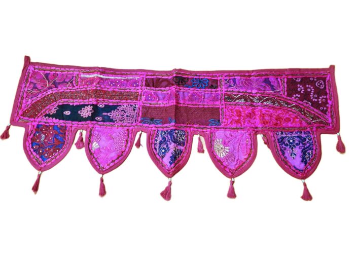 Bandô de porta indiano (Toran) 5 pontas bordado pink e color
