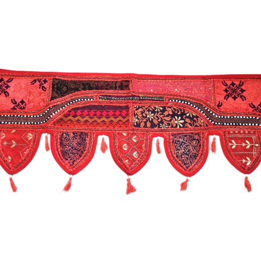 Bandô de porta indiano (Toran) 5 pontas bordado vermelho