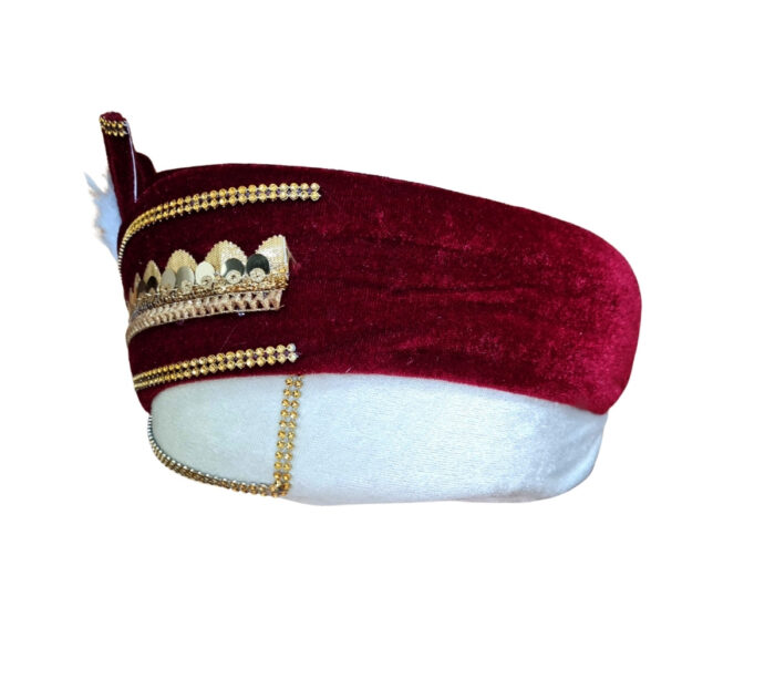 4 Turbante indiano masculino pronto para uso bordô e dourado com pedra