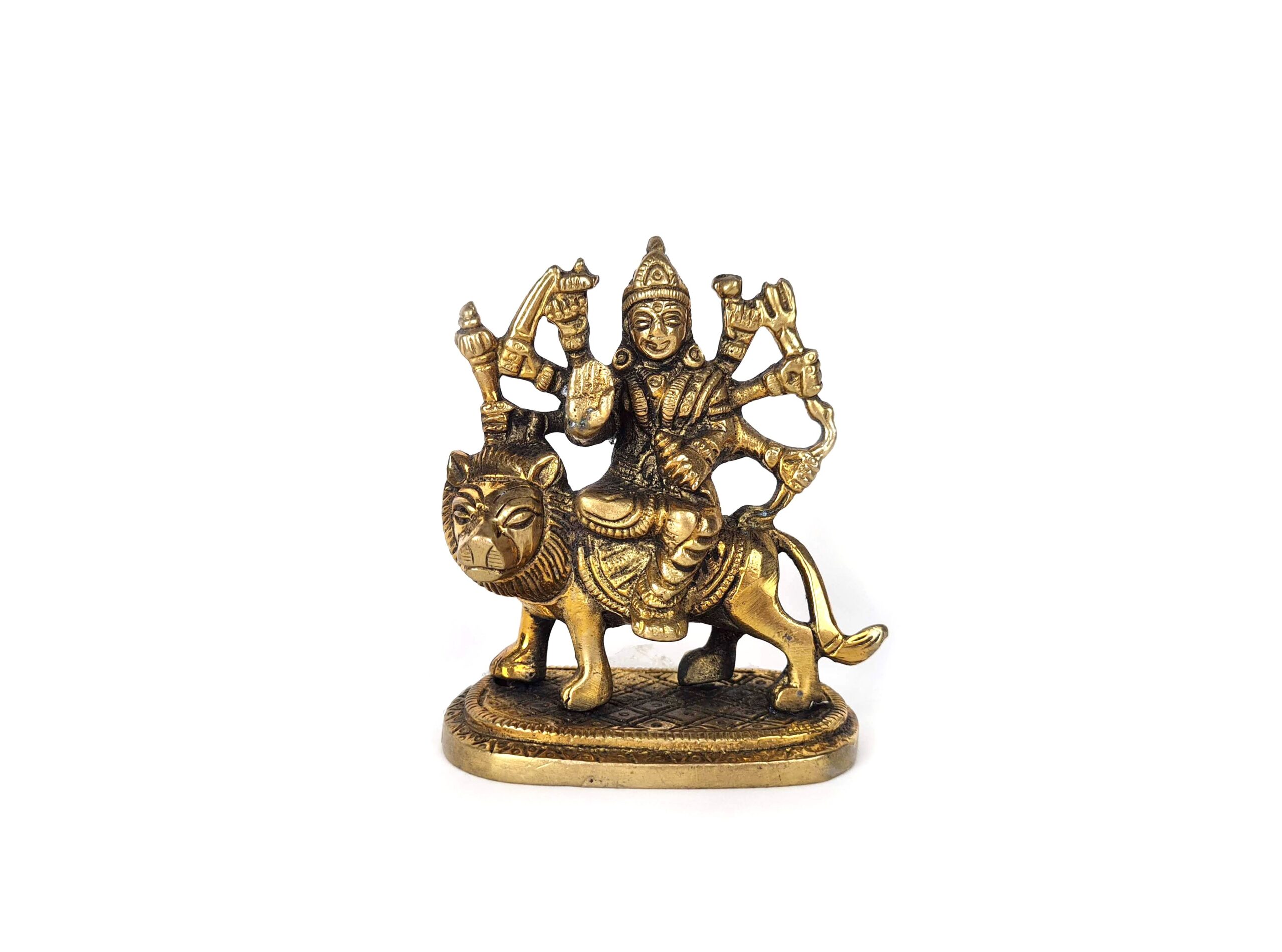 20250718_143804 Estátua indiana da Deusa Durga e o leão de metal brass 9cm