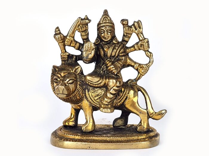 20250718_143811 Estátua indiana da Deusa Durga e o leão de metal brass 9cm