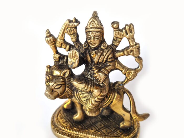 20250718_143820 Estátua indiana da Deusa Durga e o leão de metal brass 9cm