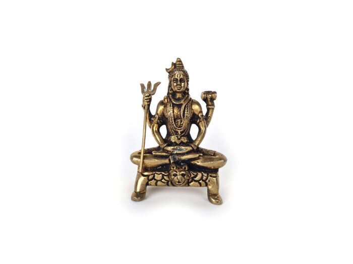 Estátua do Deus Shiva em lótus com tridente removível em brass 9m
