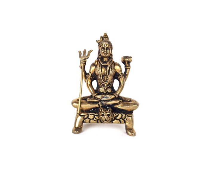 Estátua do Deus Shiva em lótus com tridente removível em brass 9m