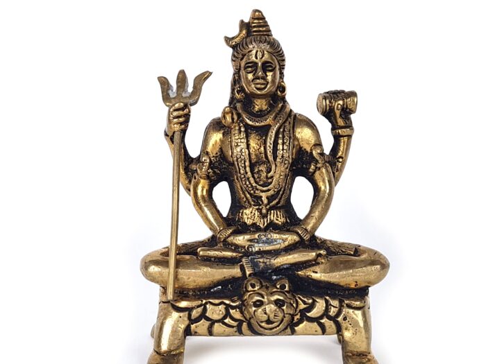 Estátua do Deus Shiva em lótus com tridente removível em brass 9m